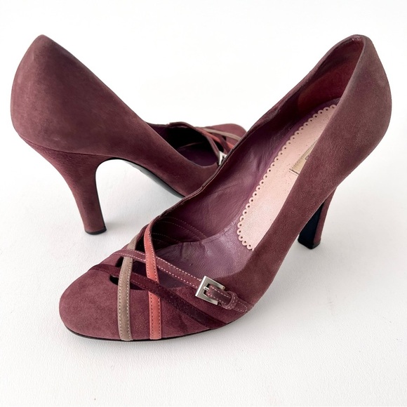 PRADA | Purple Suede Leather Pumps with Strappy Cross Over Buckle Detail EU 37.5 - Picture 12 of 13